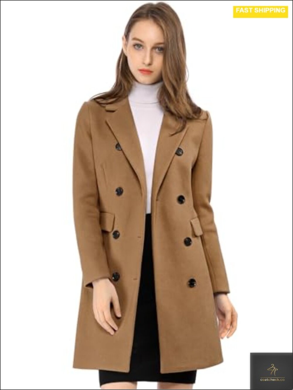 Women's Notch Lapel Double Breasted Peacoat Long Sleeve Fully Lined Winter Coat